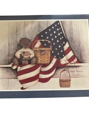 VTG Pat Richter Original Patriotic Notecards 12CT Americana Flag & Teddy Bear